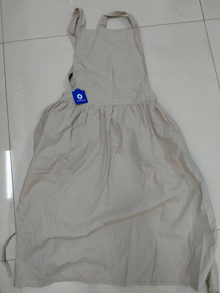 SIXSPACE Cotton Linen Apron Cross Back Work Apron for Women with Pockets Pinafore Dress X Cross Halter Apron for Chef Gardening